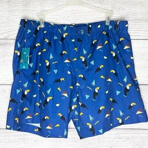 NWT Joe Marlin Toucan Print Hybrid Swim Shorts Trunks Sapphire Sea Mens Size XL